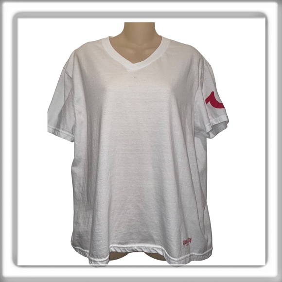 True Religion Women’s White Short Sleeve V Neck Cotton Tee Shirt Size Large - Picture 1 of 10